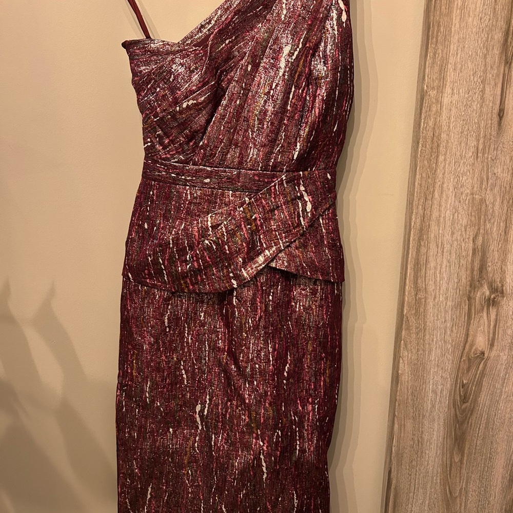 PORTS 1961 Elegant One-Shoulder Burgundy Dress SILK 100%